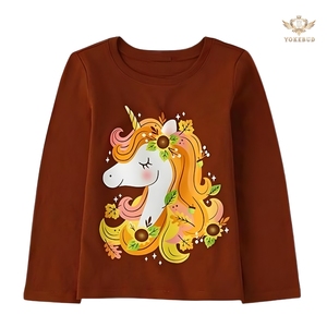 Chất Lượng Tốt Nhất Bé Gái Và Trẻ Mới Biết Đi Động Vật Đồ Họa T Áo Sơ Mi Dài Tay Áo Dễ Thương Trẻ Em Tops Mềm Bông Tees Bán Buôn OEM Tùy Chỉnh Bd - Product Image 6