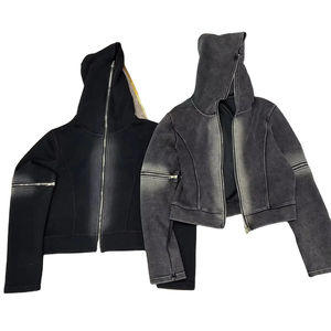 Sweat-shirts à capuche oversize en molleton français 100% coton, coupe carrée, zippés, vintage, délavés à l'acide, personnalisés, pour hommes et femmes - Product Image 2