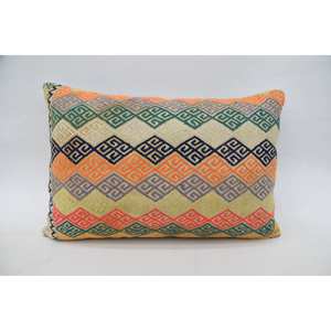 Multicolor Vintage Pattern Kantha Patchwork Wool <b>Pillow</b> 16x24 Inch Woven Decorative Cushion - Product Image 1