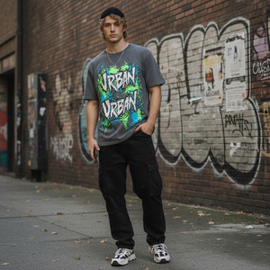 Camiseta de Manga Corta para Hombre, Estilo Urbano Ecológico, con Estampado Gráfico, Tejido de Poliéster/Algodón Lavado, Corte Regular, 200g, Cuello Redondo - Product Image 2