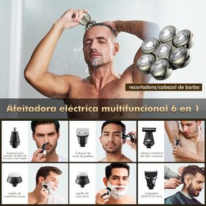 Kit de Afeitadora Eléctrica Rotativa para Hombre 6 en 1, Afeitadora de Cabeza con 7 Cuchillas, Pantalla LED, Uso en Seco y Húmedo, Resistente al Agua IPX7, Repuestos de Afeitado - Product Image 6