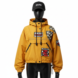 Veste coupe-vent en polyester 140 GSM pour femmes en jaune avec panneaux d'épaule camouflage et broderie de logo personnalisée Veste pour femmes - Product Image 1