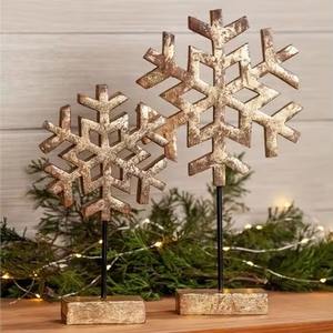 Pieza de centro de mesa de Navidad de metal con diseño artesanal con formas clásicas de copo de nieve de Reno y pino - Product Image 4