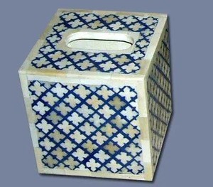 Porta pañuelos de diseño oriental hecho a mano con incrustaciones de hueso de ANAM OVERSEAS (Modelo AO-484) para baño y sala de estar - Product Image 5
