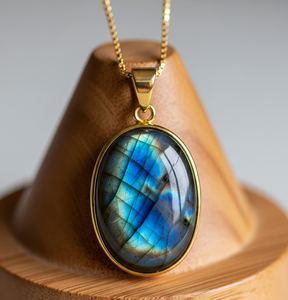 Vêtements quotidiens en argent Sterling 925 chaîne délicate bohème naturel Labradorite forme ovale pendentif guérison cristal pendentifs de mode - Product Image 4