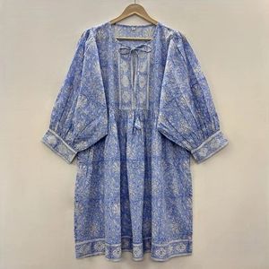 High Street Goth-Elegant Midi Dress Hand Block Printed Casual Summer Clothes Breathable for Office Lady Club Sizes XL 5XL ODM - Product Image 1