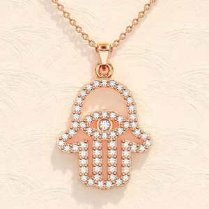 Sterling <b>Silver</b> Moissanite Hamas Necklace Diamond Good Luck Charm Customized Engagement Ring <b>Pendant</b> <b>Men</b> Women Hip Hop Style - Product Image 1