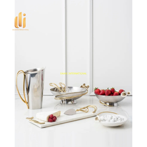 Bol à salade moderne de luxe en acier inoxydable au design de branche florale dorée pour le dessert aux fruits lors des dîners - Product Image 2