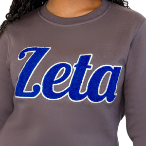 Sudadera de chenilla Zeta de algodón polar, ropa de hermandad, bordada Zeta Phi Beta, azul, jersey de invierno con cuello redondo, ecológica - Product Image 6