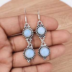 Opalite Multi-Stone <b>Earrings</b> 925 Silver Plated Dangle <b>Earrings</b> Handmade Boho <b>Opal</b> Jewelry Gift for Her - Product Image 1