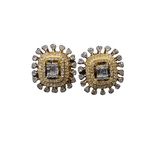 Square-shaped Diamond <b>Halo</b> Stud <b>Earrings</b> Luxury Latest Fashion India Studs Gold Plated - Product Image 1
