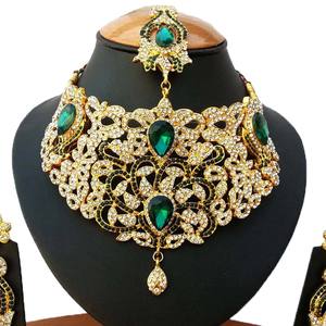 Juego de Joyería Vintage de Aleación con Cristales de Imitación en Forma de Flor, Collar, Aretes y Tocado, Chapado en Oro Verde, para Mujer, Boda, Fiesta - Product Image 2