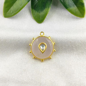 Indian Polki CZ Fancy Bezel Set Colgante Oro Vermeil 925 Plata de ley Hecho a mano Minakari Work Joyería de plata de moda para mujer - Product Image 5