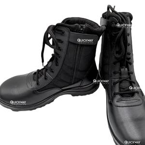 Bottes de travail tactiques en cuir noir pour hommes, 8 pouces, légères, durables, bottes de sécurité pour l'extérieur - Product Image 1