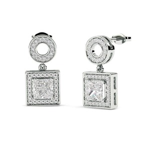 Pendientes de Diamantes con Corte Princesa y Halo, 0.60 Ct, Diamantes Cultivados en Laboratorio en Platino, para Fiestas, de Lujo - Product Image 1