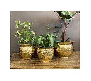 Home Decor Pure Copper Planter with Standard Quality Custom Shape and Size Set of Golden Planter at Very Beat Rate - Product Image 1