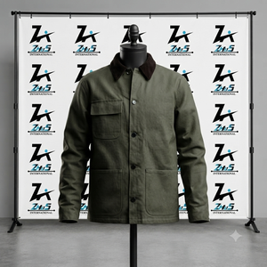 ZHUS INTERNATIONAL Veste chemise en toile vert olive pour homme, col rabattu, style workwear, pour l'automne, modèle Duckie - Product Image 1