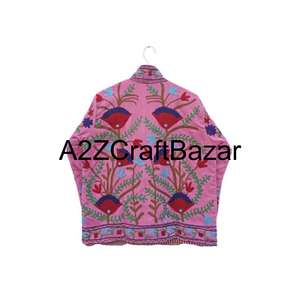 Hand Embroidered <b>Velvet</b> Floral Bomber <b>Jacket</b> <b>for</b> <b>Women</b> Reversible Eco-Friendly Breathable Knitted Cotton Shell Cotton Lining - Product Image 5