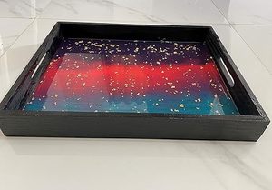 Plateau organisateur en résine de luxe avec incrustations pour cosmétiques, bijoux et accessoires essentiels, motifs floraux faits à la main, meilleure qualité WORLD CRAFT IMPEX - Product Image 3