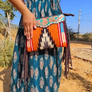 LW Western Stylish Saddled <b>Blanket</b> Tooled Leather Sling Bags High Quality Aztec Leather Crossbody Bags Vintage Multi Color Bags - Product Image 2