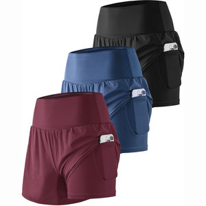 Black & Navy Blue & Wine Red 2 en 1 Pantalones cortos de entrenamiento para mujer para gimnasio Atlético Pantalones cortos para correr con bolsillos para teléfono - Product Image 1