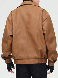 Streatwear Veste de vélo en cuir PU personnalisée pour hommes, coupe ample, taille plus, vestes en cuir non tissé rabattues pour hommes - Product Image 2