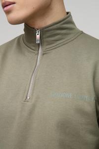 Khaki Green Half Zip <b>Sweatshirt</b> Unisex Oversized Cotton Fleece Quarter Zip Pullover Drop Shoulder Custom Logo Winter Hoodies - Product Image 4