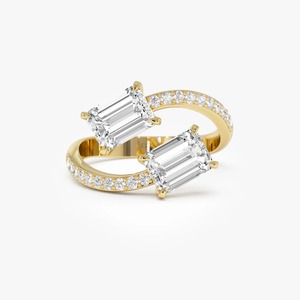 Anillo minimalista con diamantes de corte esmeralda de 2.25 quilates E-F VS, diamantes cultivados en laboratorio, oro macizo de 14 quilates, engaste de púas, para ocasiones especiales y fiestas. - Product Image 1