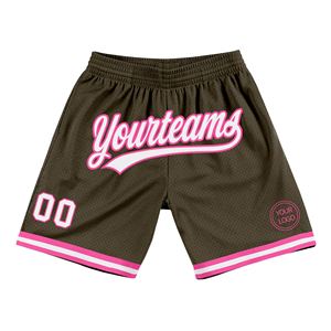 Shorts de basketball personnalisés Olive Blanc-Rose, authentiques, en hommage aux forces armées, de la marque Industrie Direct. - Product Image 1