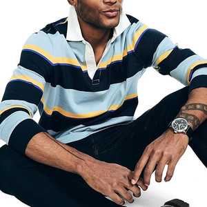 Polo de algodón 100% transpirable de ajuste clásico para hombre, camiseta Polo de solapa de manga larga con costuras de tendencia Multicolor de verano - Product Image 4