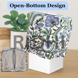 Housse de boîte à mouchoirs en tissu de coton classique, écologique, à imprimé en bloc fait main, à volants, bleu Columbia, Ridhi - Product Image 3