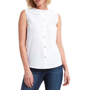 Camicetta Senza Maniche da Donna Halston, Colletto in Pizzo, Ricamo Floreale, Materiale in Popeline di Seta e Organza Lavorata a Maglia, Vestibilità Ampia, Taglia XL, Bianco - Product Image 1