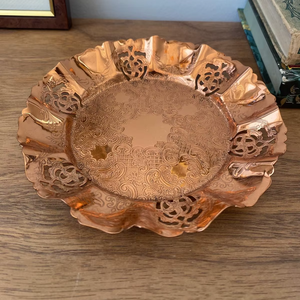 engraved copper coaster floral embossed copper saucer hammered finish copper plate artisan handcrafted tea coaster - Product Image 1