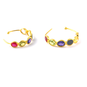 Multi Gemstone <b>Hoop</b> <b>Earrings</b> 925 <b>Sterling</b> <b>Silver</b> With 18k Gold Finish <b>Hoop</b> <b>Earrings</b> Bezel Jewelry Gift Handmade Jewelry - Product Image 2