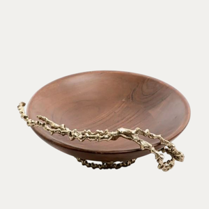 Bol à salade moderne fait à la main poignées en bois de cerf support en laiton fini Nickel feuilles de bois qualité supérieure pour bol de service de table de mariage - Product Image 6