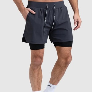 Pantalones cortos deportivos de secado rápido para hombre, pantalón de fitness forrado, de dos piezas, para correr, de tres puntos, con patrón personalizado, de verano - Product Image 1