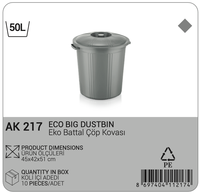 Cubo de Almacenamiento Cilíndrico de Plástico Resistente de 50L, Modelo AK 217 de Afossa, con Tapa, para Uso en Exteriores, Gestión de Residuos