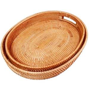 ถาดเสิร์ฟขนมหวายสานทำด้วยมือถาดเสิร์ฟอาหารแก้วน้ำถาดหวายขนาดใหญ่ดีไซน์น่าชื่นชม - Product Image 4