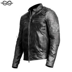 Veste de motard en cuir d'agneau véritable personnalisée pour hommes en noir marron véritable veste de moto vintage d'extérieur avec matériau en duvet - Product Image 6