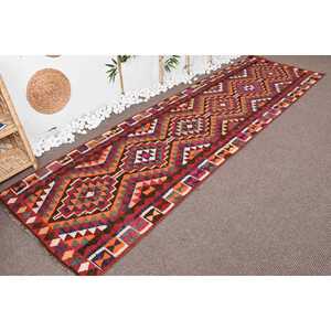 3.3x11.2 ft Rug, <b>Runner</b> Turkish Rug, <b>Red</b> Herki Bordered Rug - Product Image 4
