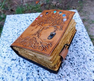 แฮนด์เมดทองแดงขนาด A3ขนาดต้นไม้หนังแท้ Grimoire วินเทจของขวัญที่ดีที่สุดสำหรับเขาเจ็ดก้อนหิน deckle ขอบไดอารี่กล่องบรรจุ - Product Image 1