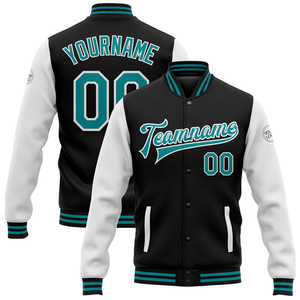 Chaqueta universitaria hecha a mano de primera calidad para hombre estilo béisbol Letterman con mangas de cuero bordadas y patrón sólido con logotipo frontal - Product Image 1