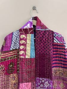 เสื้อคลุมยาวผ้าไหมคันธาแบบปะติดปะต่อ สไตล์โบฮีเมียนฮิปปี้ เสื้อคลุมลำลอง - Product Image 2