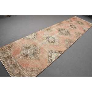 Turkish Rug, 3.3x12.7 ft Vintage Rug, <b>Red</b> Check <b>Wool</b> Rug - Product Image 3