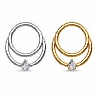 Anneau clicker articulé en spirale en titane ASTM F136, double fil, avec zircone cubique en forme de goutte, pour piercing septum, nez, cartilage, hélix, oreille - Vente en gros