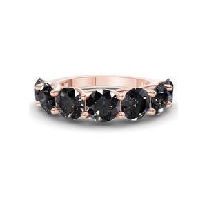 Petite Black Round Band Lab Grown Diamond 0.50 Ct Tw 14K Solid Gold Black Color VS Clarity 5 Diamond Bold Delicate Contrast <b>Row</b> - Product Image 1