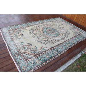Tapis turc vintage 5,1x7,8 pieds, tapis oriental bleu en laine - Product Image 2