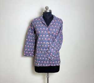 <span class=keywords><strong>Camicia</strong></span> da notte stampata in cotone da <span class=keywords><strong>donna</strong></span> blu con motivo albero rosa - Product Image 1