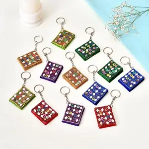 Beautiful Multipurpose Handmade Mirror Vintage Handicraft Rajasthani Lakh Work Diary Key Chain Multicolor Beads