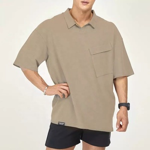 Polo surdimensionné à manches courtes pour hommes, ample, élastique, entraînement musculaire, fitness, revers - Product Image 5